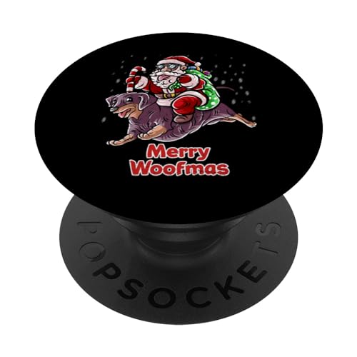 Dachshund Santa Claus Christmas Dog Merry Woofmas Dogs PopSockets Swappable PopGrip, Black