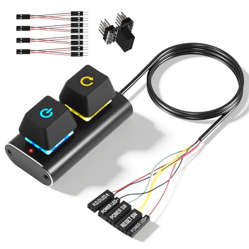 Joycabin Desktop Computer Externer Netzschalter, PC Power Button mit LED-Licht, Multifunktionaler Desktop-Netzschalter für einfache Start- und Reset-Steuerung, Computer Switch Verlängerungskabel - 2M