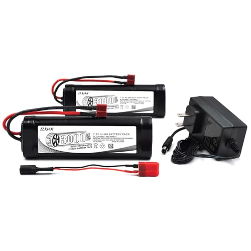 elxjarpower (2-Pack) 7.2V 3000mAh NiMH Battery with Connector and Balance Charger for RC Car Truck...