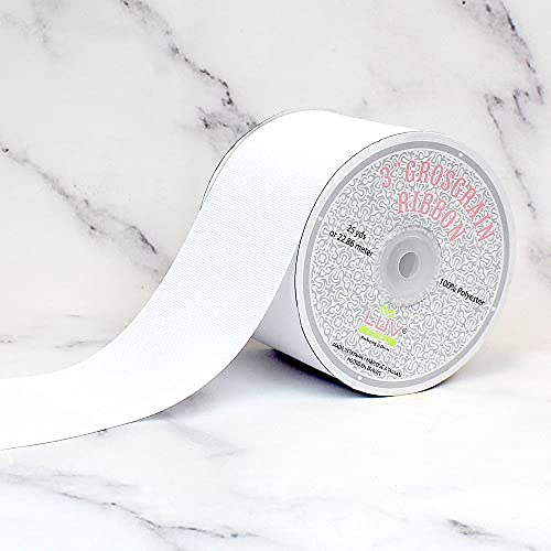 Creative Ideas Gro3000-029 , 3" Inch Solid Grosgrain Ribbon, 25 Yards, White, 25 Yd #TOP1