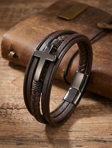 Pulsera de cuero para hombre con broche de acero inoxidable miniatura 4
