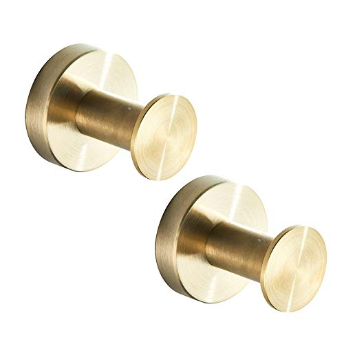 Preisvergleich Produktbild WOMAO Neuartig Gebürstet Gold Finished Handtuchhaken, Einfach Rund Kleiderhaken, Bohren Wand Befestigung Badezimmer Toilette Dusche Rostfrei und Dekorativ 2 Stücke
