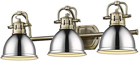 Golden Lighting 3602-BA3 AB-CH Duncan Bath Vanity, Transitional, Aged Brass with Chrome Shades