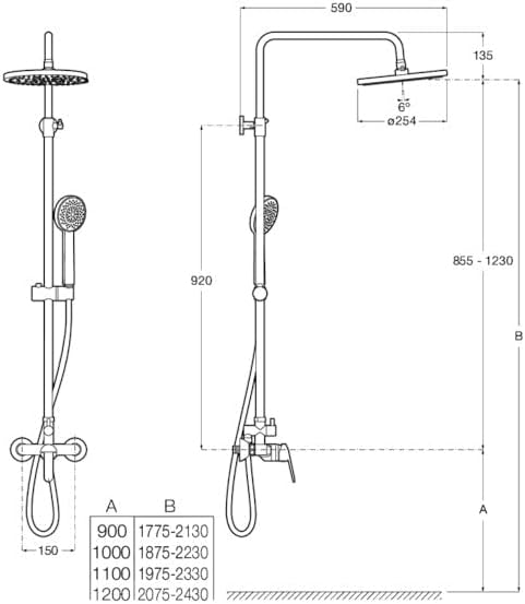 Roca Thermostatic Shower Set dimensions and installation diagram