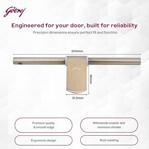 Image of Godrej Door Fittings | Baby Latch Aldrop for Main Door (8 inch, Antique Brass Finish) | Lock for Left or Right Handed Doors | Aldrops for Kids Room, Bathroom, Indoor Rooms | Size 200 x 12 mm