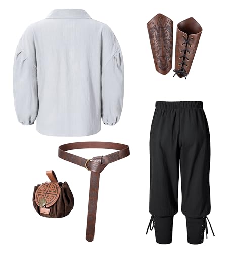 Image of Kids Medieval Viking Pirate Renaissance Tunic Pants Accessories Costume for Boys Cosplay 3-14 Years