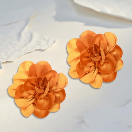 Image of 2Pack 6inch Extra Large Satin Brooches Lapel Pins Dainty Elegant Fabric Camellia Rose Flower Brooch Pin for Women Wedding Part Dance Clothes Accessories Jewelry