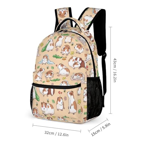 Guinea Pig Themed Kids School Backpack, 16 Inch Modern Multi-colored Cartoon Animal Daypack with 6 Pockets & 3 Compartments, Adjustable Padded Shoulder Straps, 16x12.6 inches2
