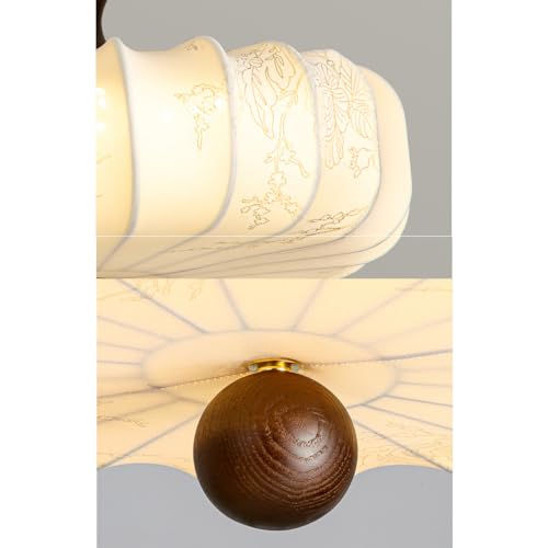 lamp Boho Light Large Silk Fabric Flower Pendant Lighting Fixtures Farmhouse Coastal Chandelier Antique Wood Mid Century Hanging Ceiling Lamp for Bedroom Kitchen Island Dining Room - Image 3