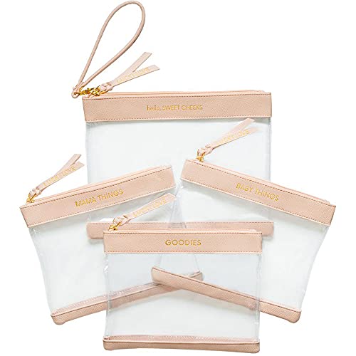 Image of Lucky Love Diaper Bag Organizing Pouches | Set of 4 Including Diaper Clutch | Dry Wet Bag (Blush & Clear)