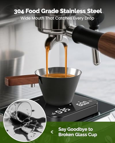 Vaso medidor espresso acero inoxidable con mango de madera miniatura 2