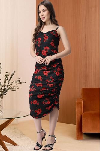Image of POPWINGS Casual Floral Printed Maxi Length Fit & Flare Dress for Women || Summer Dress for Women || Flare Maxi Dress for Women Stylish || Sleeveless Dress for Women