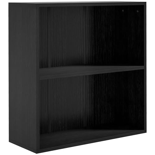 HOMCOM Estantería baja de 2 niveles con estante ajustable, estante de almacenamiento de exhibición con 2 compartimentos para oficina en casa, sala de estar, estudio, color negro