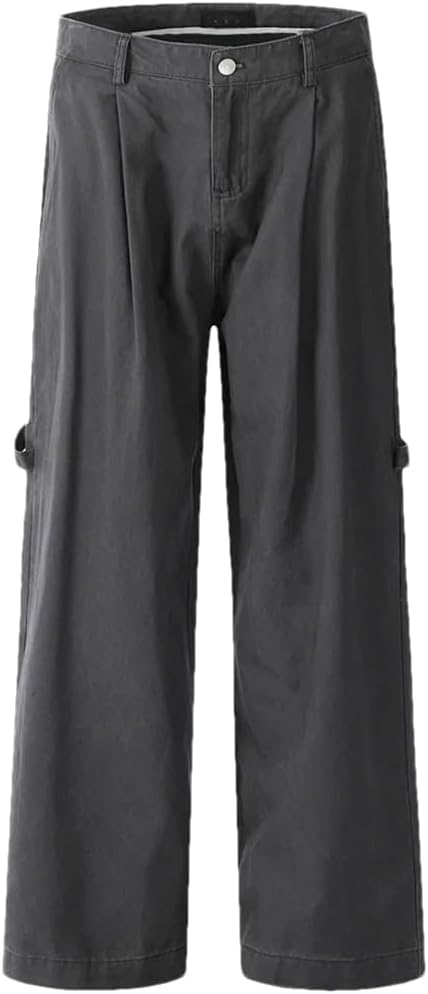 Men’S Carpenter Cargo Pants Pleated Front Multi-Pocket Loose Wide Leg Trousers Cotton Casual