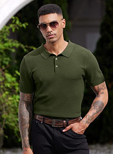 Men's Knit Button Polo Shirts Short Sleeve Casual Knitted Polo Tops Golf Shirts2