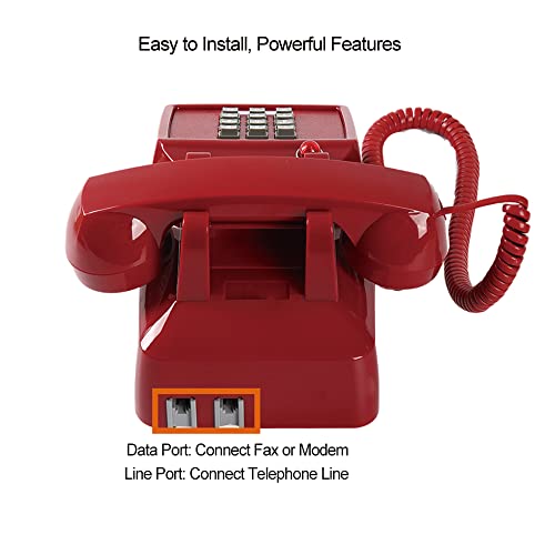 Retro Style Landline Telephone, Old Fashioned Corded Phone,Classic 2500 Analog Desk Phone, Popular from 1980s (Red)