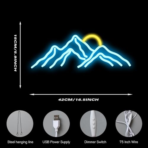 Image of Mountain Sunset Neon Signs for Room Decor LED Signs For Bedroom Wall Neon Lights for Home Party Wedding Christmas Decorations USB Powered(Ice Blue)
