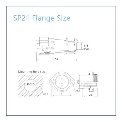 Conector SP21 IP68 para iluminación de jardines y cables exteriores de 5 pines 7