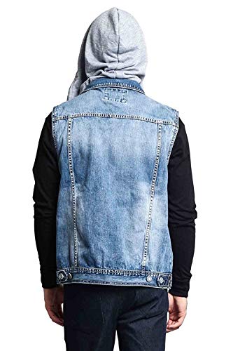 Victorious Detachable Hood Denim Jean Vest Jacket Dk108 - Distressed Indigo - X-Large - Gg1F #TOP6