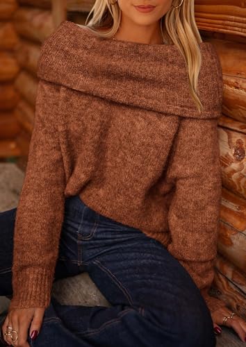 PRETTYGARDEN Women's Off The Shoulder Sweater Long Sleeve Tops 2025 Fall Loose Knit Pullover Sweaters Winter Clothes