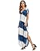 MakeMeChic Casual Maxi Short Sleeve Split Tie Dye Long Dress Blue White Small