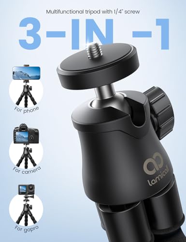 Lamicall Tripod for iPhone - [Ultra-Stable] Phone Tripod with Wireless Remote, Mini Flexible Phone Stand for Recording with 1/4'' Screw and Cold Shoe for iPhone Gopro Camera Pocket 3/4 fit Vlog Travel