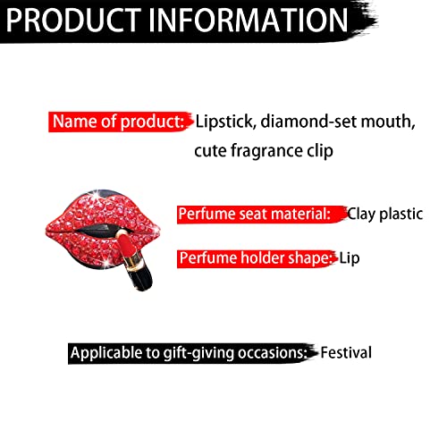 Image of Car Air Vent Clips Red Lips, Rhinestone Lipstick Charms for Auto Diffuser Vent, Bling Diamond Decorations for Air Conditioning Outlet, Universal Vehicle Interior Accessories for Women Girls