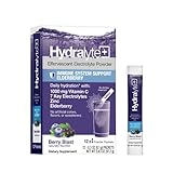 Hydralyte Electrolytes Plus Immunity, Elderberry - Low Sugar Rapid Rehydration Powder - Lightly Sparkling Electrolyte Powder Packets with 1,000mg Vitamin C and 300 mg Elderberry (8oz Serve, 12 Count)