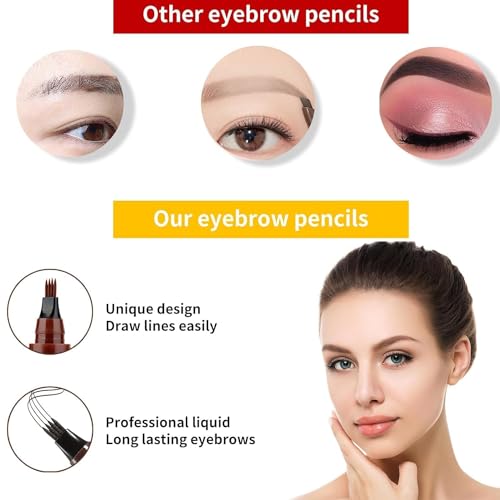 Image of SUGARGLOW Eyebrow Contouring Pen, 4-Tip Microblade Brow Pen, Liquid Eyebrow Pen Waterproof Microblading Eyebrow Pencil, Creates Natural Looking Brows Makeup Effortlessly, Long Lasting (BLACK)