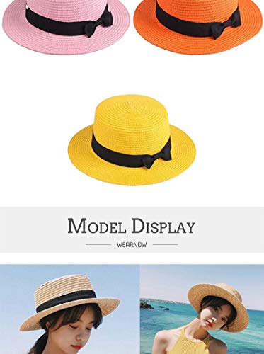 NA chapéus femininos de verão, chapéus de sol femininos, laços de tecido de palha para meninas, laço