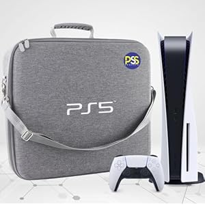 PSS Hard Carrying Case Storage Bag for PS5, Travel Bag Compatible for Play/Station 5 Console Disk Digital & 2 Controller, Stand, Cable, Waterproof and Shockproof Nylon Fabric (PS5 Accessories)