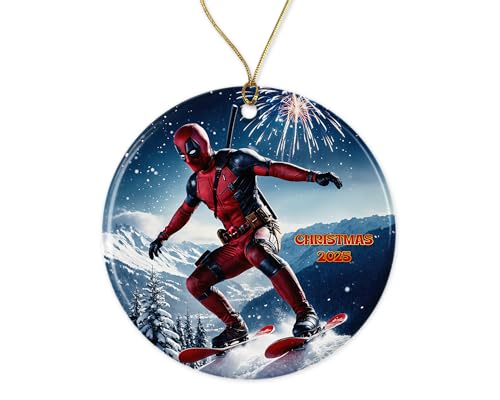 Cartoon Characters Christmas Ornament - Action Hero Snowboarding Scene with...