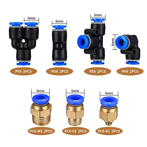 10M PU Pneumatikschlauch, Pneumatic Polyurethane Pneumatik Schlauch, Flexibel Druckluftschlauch, mit 8 Stück Pneumatikverbinder Air Push Schnellkupplungen (Y/T/L/I förmig), Außen 6mm x Innen 4mm