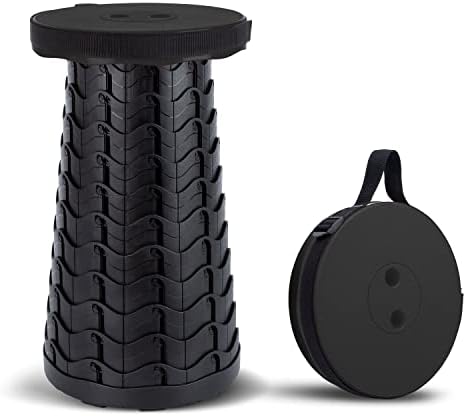 Tiovo Folding Camping Stool, Square Collapsible Portable Stool with Seat Cushion & Nylon Bag, Sturdy Lightweight Telescoping Foldable Stool for Adults Camp Max Load550lb (（No Accessories）Round Black)