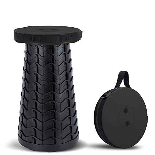 Tiovo Folding Camping Stool, Square Collapsible Portable Stool With Seat Cushion & Nylon Bag, Sturdy Lightweight Telescoping Foldable Stool For Adults Camp Max Load550Lb (（No Accessories）Round Black) #TOP24