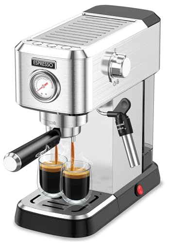 Pokk Espresso Machine, 20 Bar Professional Espresso Maker, Milk Frother Steam Wand for Latte and Cappuccino, Compact Stainless Steel Espresso Coffee Machine with 50oz Removable Water Tank for Home