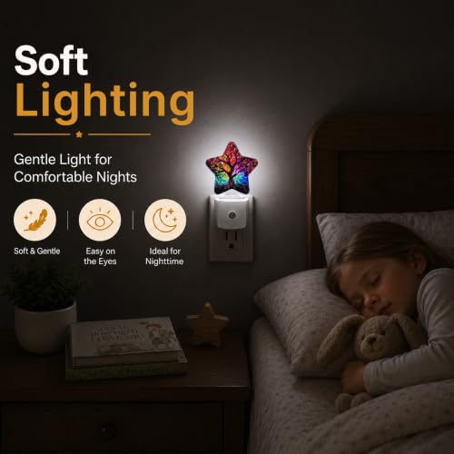 Image of Tree of Life Star Night Light Plug in, Soft Glow Night Light for Kids Bedroom Nursery, Gentle Warm Light for Sleep, Compact Lamp for Hallway Bathroom