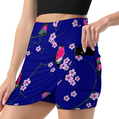 Jupe de tennis rose avec fleurs et oiseaux pour femme short de golf sport intégré