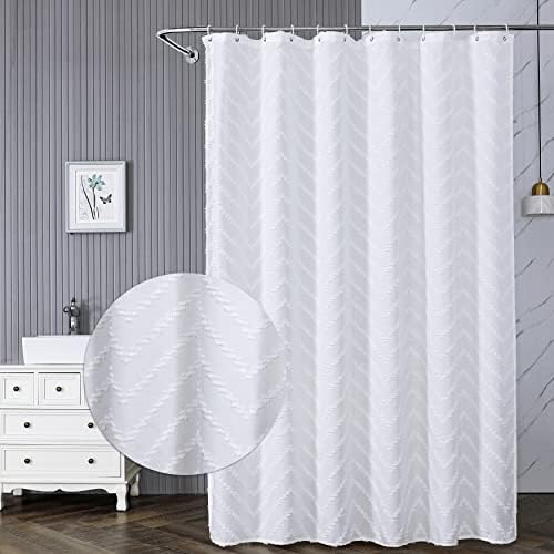 Vostolaiv Shower Curtain Boho Tufted, White Shower Curtain, Shower Curtains for Bathroom, Washable and Waterproof Cloth Textured Modern Shower Curtain Set with 12 Hooks, 72 x 72 Inches