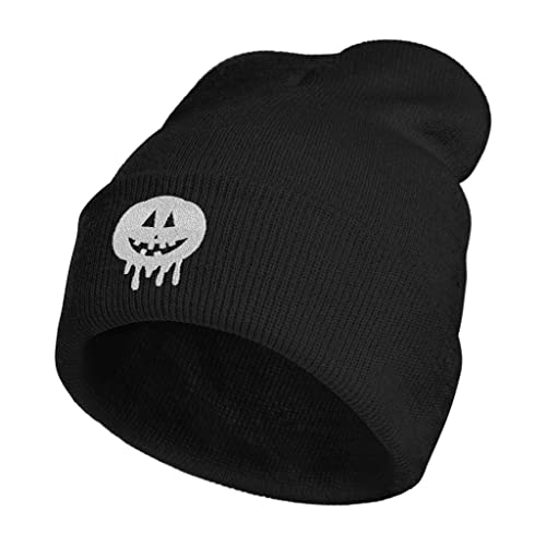 Image of Embroidery Goth Beanie Knit Hats for Men & Women, Embroidery Winter Hats Skull Cap