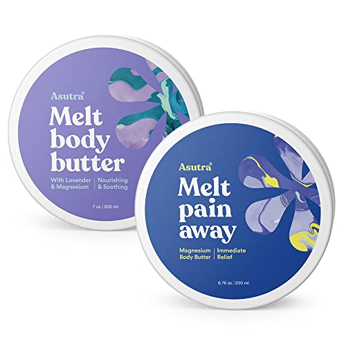 ASUTRA Magnesium Body Butter Lotion Bundle, Pain Relief Body Butter and Lavender Pain Relief Body Butter| Formulated with premium-quality magnesium oil | Relieve Muscle Cramps | Fight Joint Pain | Stress Relief | Eczema Soothing Cream | Promote Healt