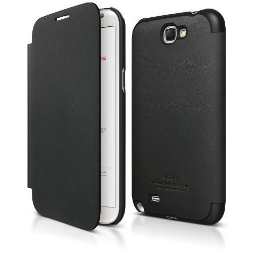 Elago G6 Leather Flip Case For Galaxy Note 2+ Hd Professional Extreme Clear Film Included - Full Retail Packaging (Black) #TOP24