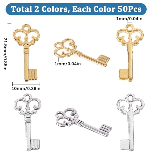 SUNNYCLUE 1 Box 100Pcs Christmas Metal Key Charms Bulk Silver Skeleton Key Charm Mini Small Lock and Ley Vintage Love for jewellery Making Valentines Day Women DIY Necklace Earrings Bracelet - Image 2