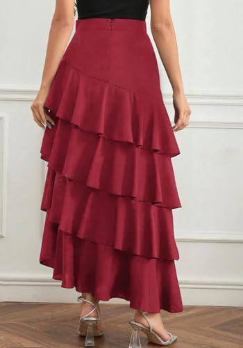 chouyatou Women's Elegant Irregular Ruffle Hem Skirt Party Tiered Layered Maxi Long Skirt4