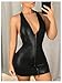 Floerns Women's Y2k Leather Mini Dress Sleeveless Halter Neck Zipper Club Bodycon Dress Black Small