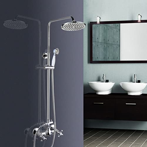 Ensemble de robinets de douche complet avec pommeau pluie et mitigeur mural chrome poli Zcy301