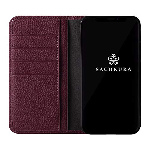 【Amazon限定ブランド】 SACHKURA iPhoneXR 対応 手帳型 ケース レザー 本革 シュリンクカーフレザー 牛革 マグネット無し 耐衝撃 手帳 メンズ レディース ワインレッド SK-XR-WineRed