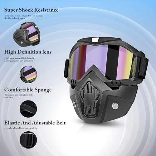 Eliane Goggle Mask Anti Scratch Uv Protective Face & Eyewear Windproof Dirt Shield with Soft Foam Padded Detachable Mouth Filter for Cycling Bike Off Road Racing Ride Unisex (Rainbow Visor), Erin 4 418B3b4QEOL