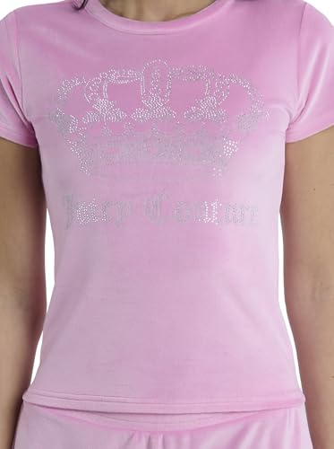 Image of Juicy Couture Women's 2 Piece Velvet Fleece Short Sleeve Shirt and Pajama Shorts Lounge Sleepwear Set