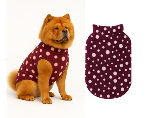 Image of The Pets Company Dog Winter Coat Jacket, Clothes, Windproof, Light Weight, Washable, Ultra Warm Thick Fleece Lined Dog Vest for Cold Weather Protection, (Polka Maroon Cherry, Large - 24 Inch)